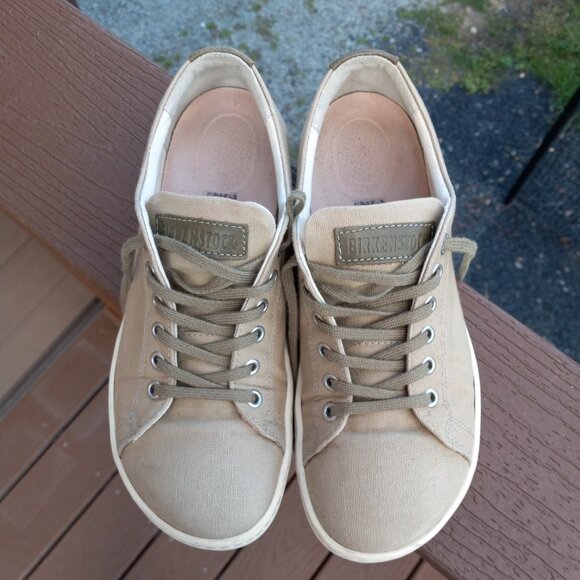 Birkenstock Arran Khaki Beige Canvas Lace-Up Sneakers Size 38 Wide / US 7 - 7.5 - Picture 2 of 16
